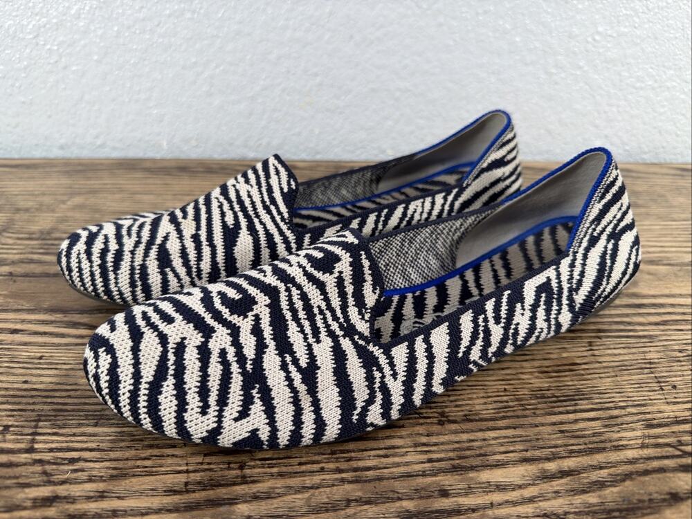 Rothy's The Loafer Casual Slip-On Flats Navy Zebra Knit Womens 9